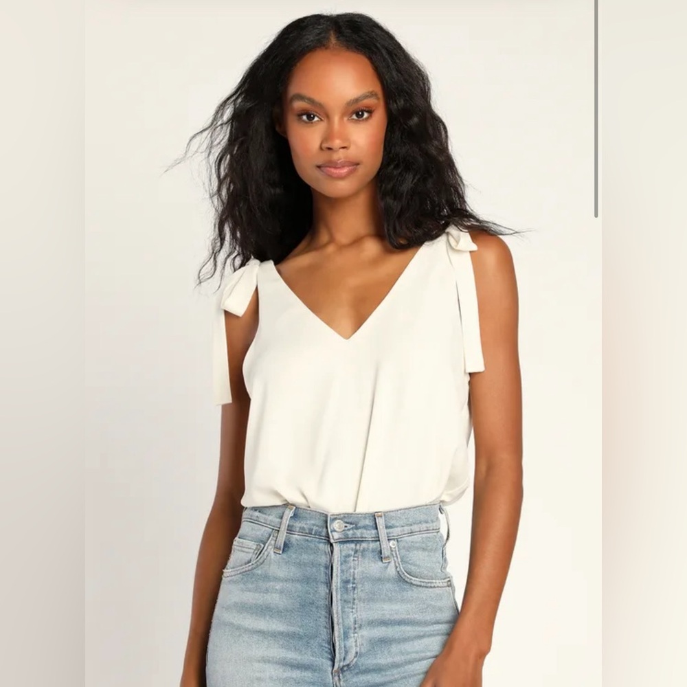 Lulus Always Tasteful Ivory Tie-Strap Bodysuit size M